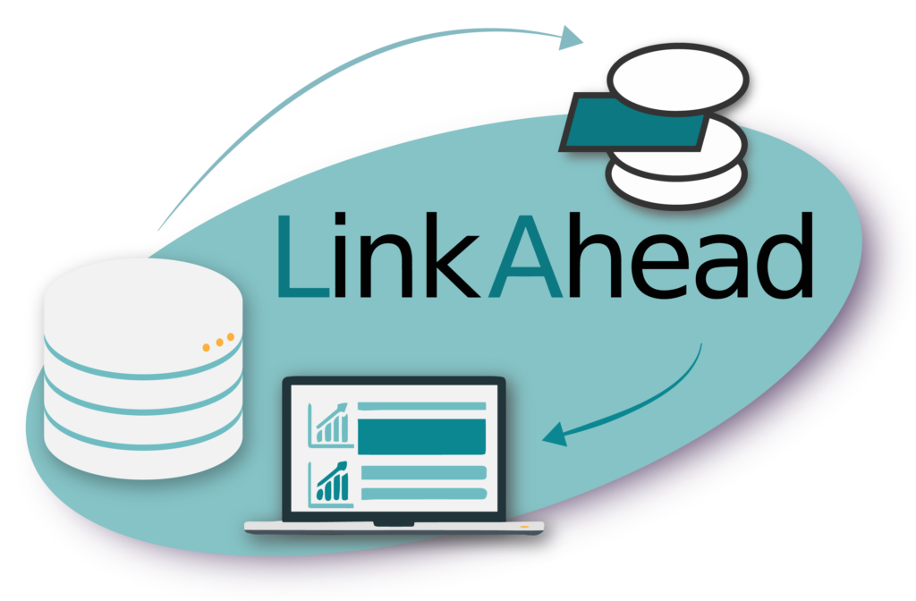 LinkAhead graphic with logo and laptop and server icons.